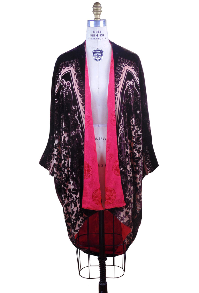 The Silk Velvet Cocoon 1920's Poiret Batwing Opera Coat - Mocha Tan Fl