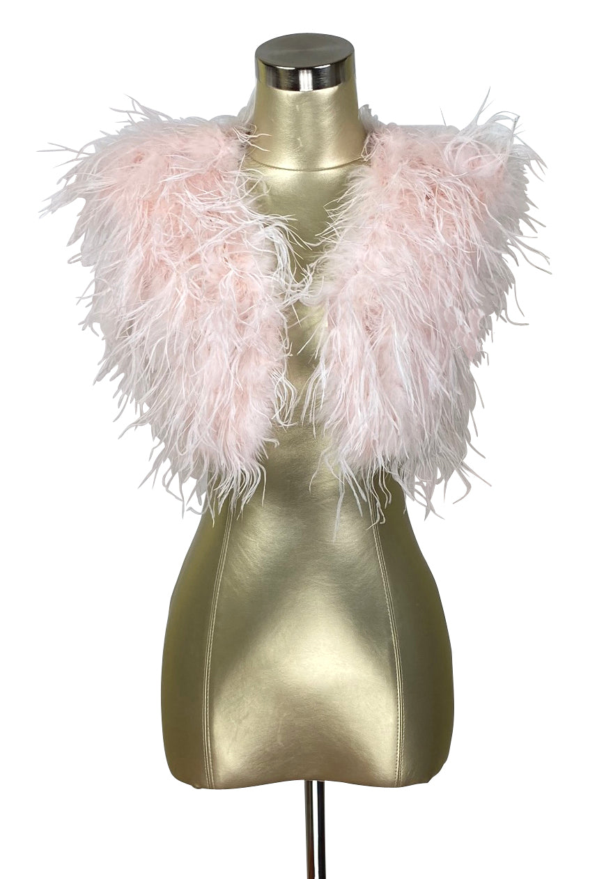 Ostrich Hollywood Glamour 1930s Vintage Style Bombshell Shrug - Blush Rose Pink The Deco Haus