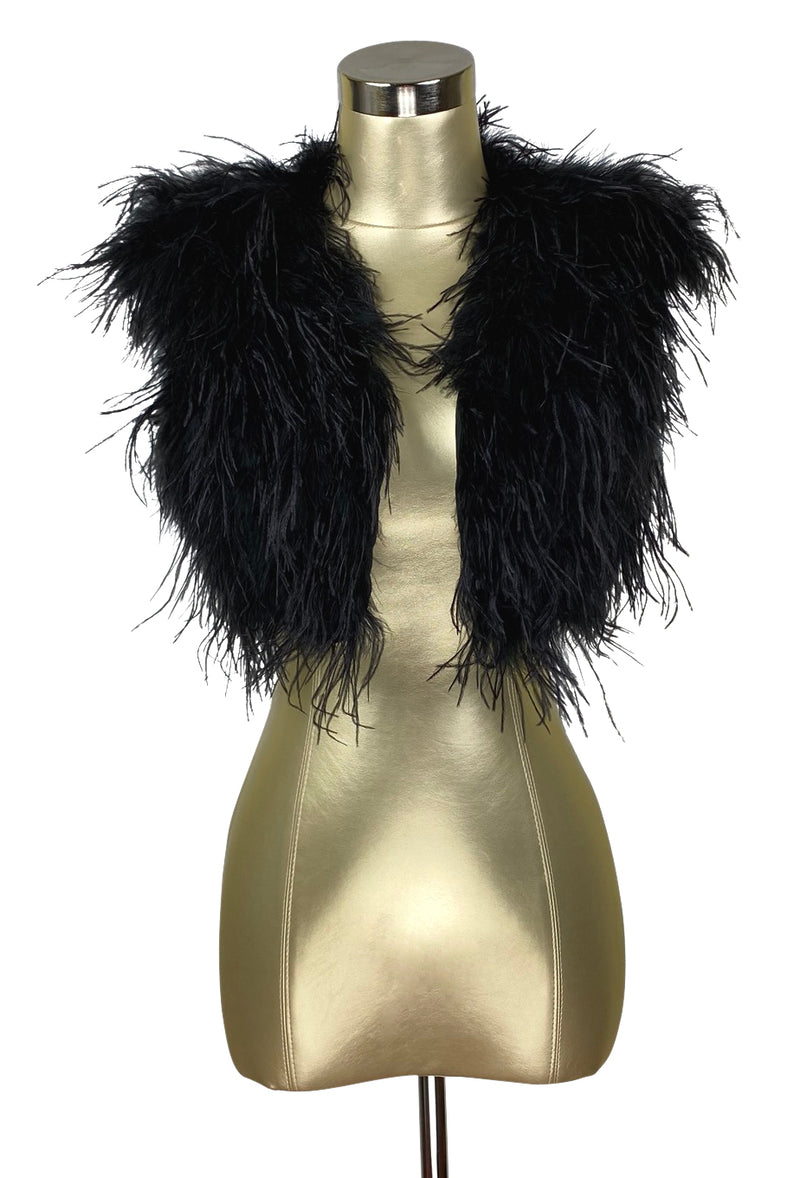 Ostrich Hollywood Glamour 1930s Vintage Style Bombshell Shrug - Ebony Black - The Deco Haus