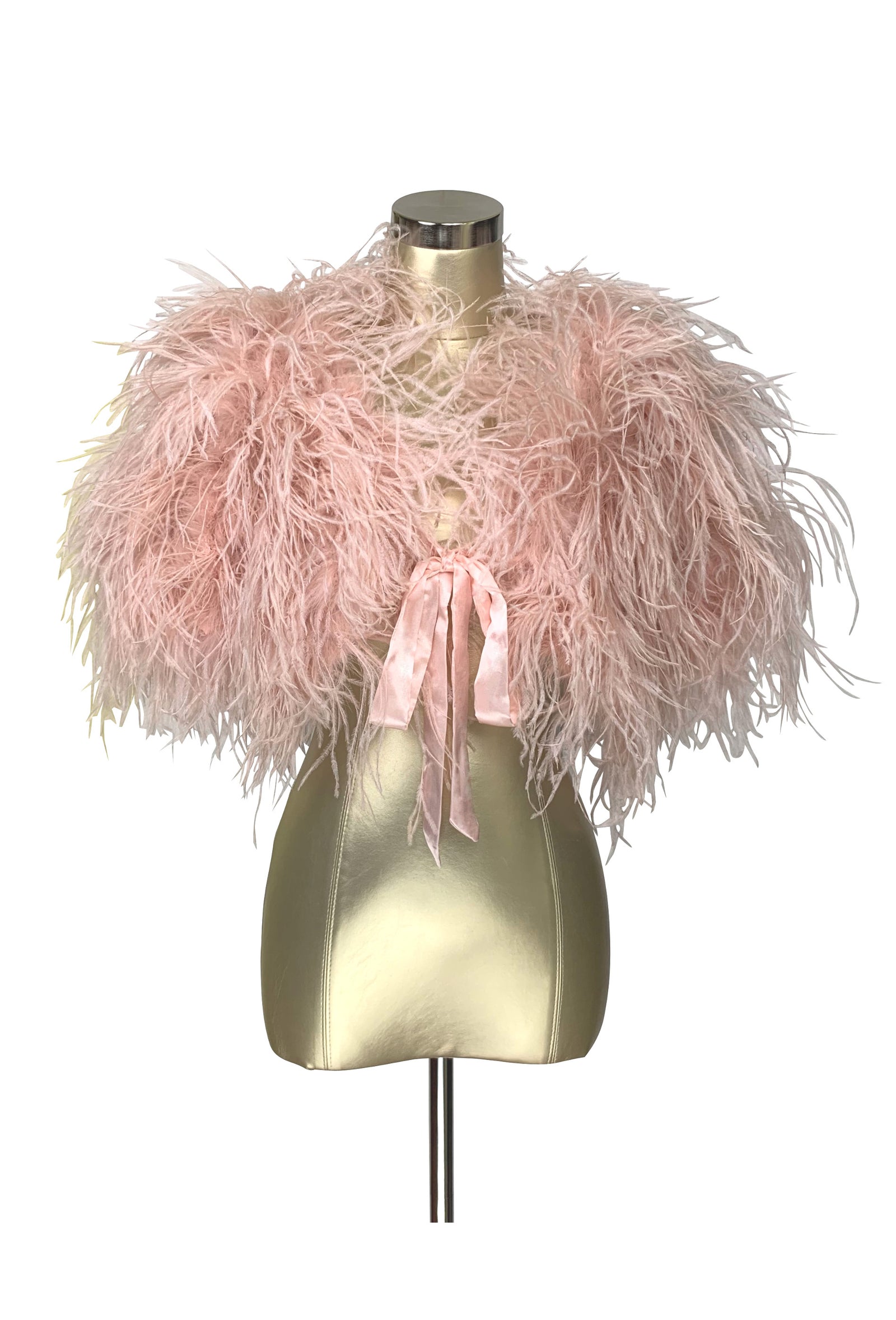 BCBG GLAMOROUS 1920s Style Stone Column Ostrich Feather Belt in Bare Pink 1920s Pink Ostrich Feather Bolero – Annie main image 2