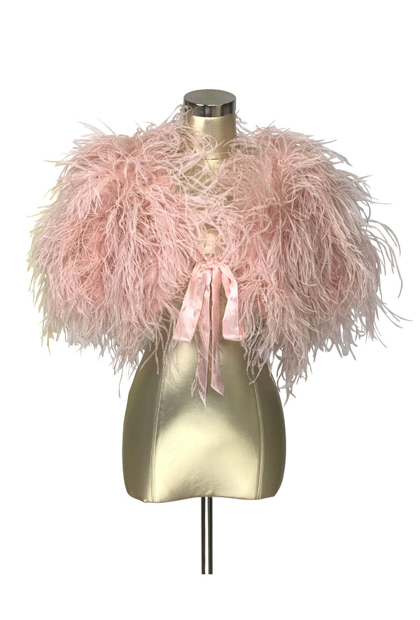 Ultra Ostrich Hollywood Glamour 1930s Vintage Style Harlow Wrap - Vintage Pink - The Deco Haus
