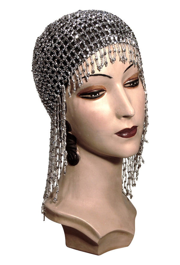 The Jazz Baby Flapper Fringe 20's Party Cap - Silver - The Deco Haus