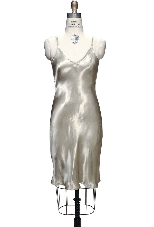 1930's Style Satin Bias Gatsby Glamour Slip Dress - Pale Gold - The Deco Haus