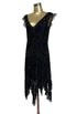 The 1920s Hollywood Regency Handkerchief Vintage Gown - Black Jet The Deco Haus