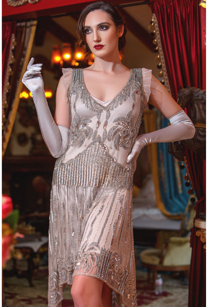 The 1920s Hollywood Regency Handkerchief Vintage Gown - Silver