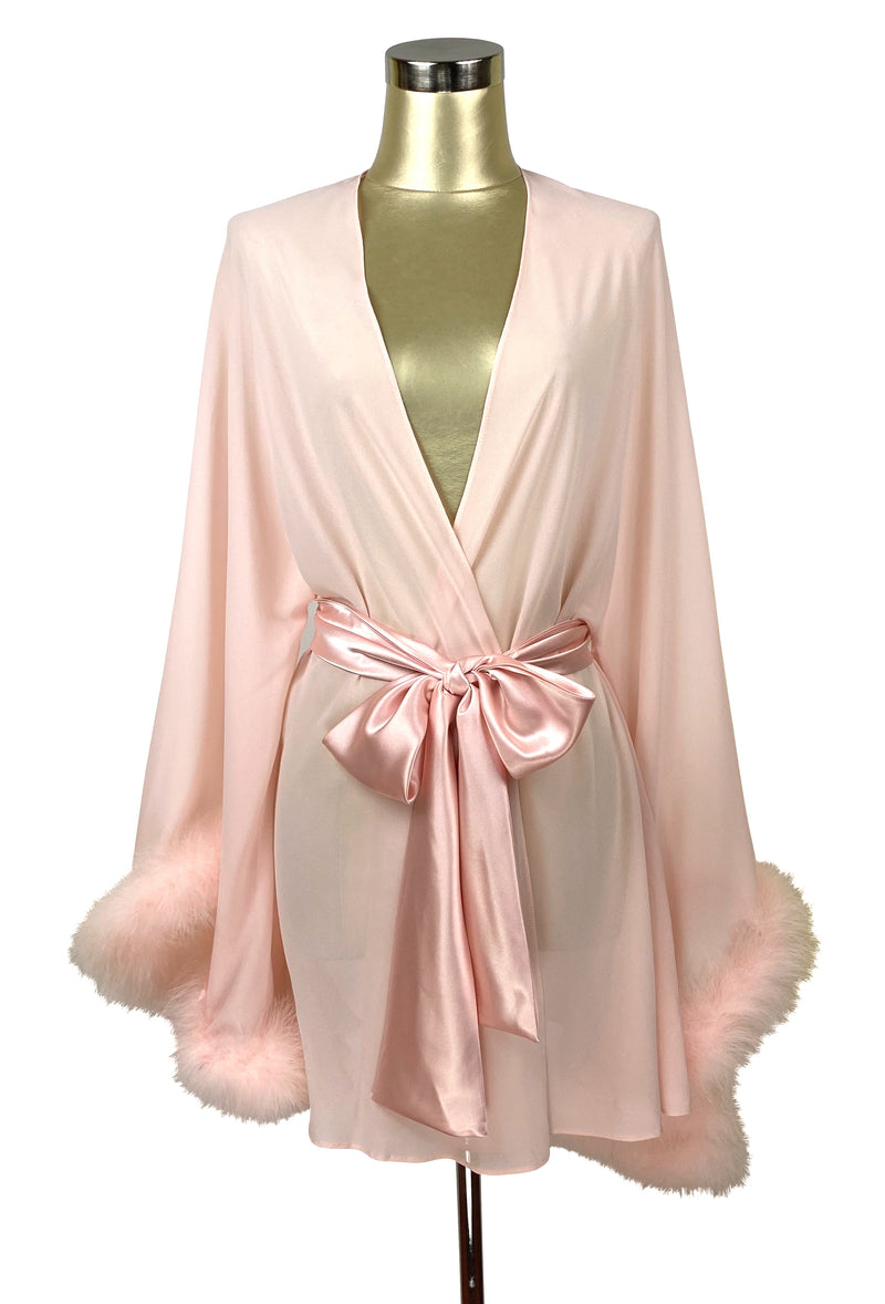 The 1930's Ostrich Glamour Boudoir Lounging Robe - Blush Pink - The Deco Haus