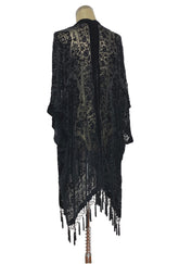 The Art Deco Renaissance Floral Silk Velvet Burnout Beaded Evening Wrap - Black The Deco Haus