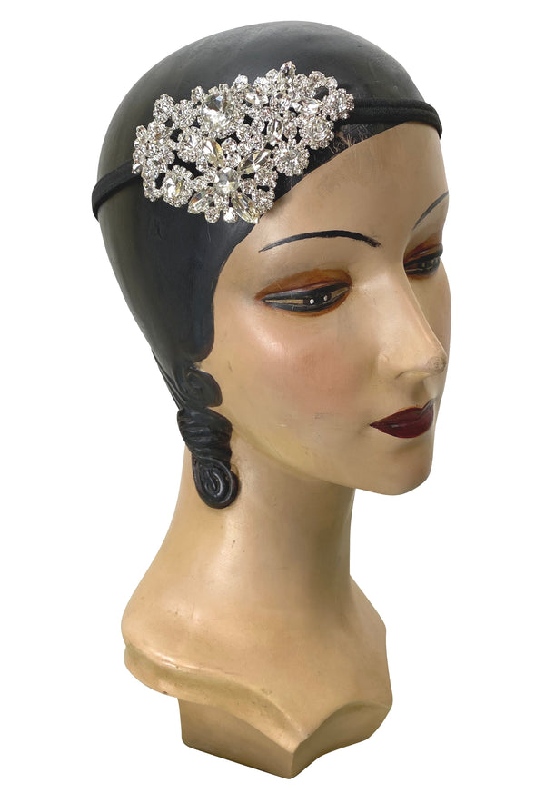 The Crystal 1920s Art Deco Flapper Ornamentale Headband - Silver