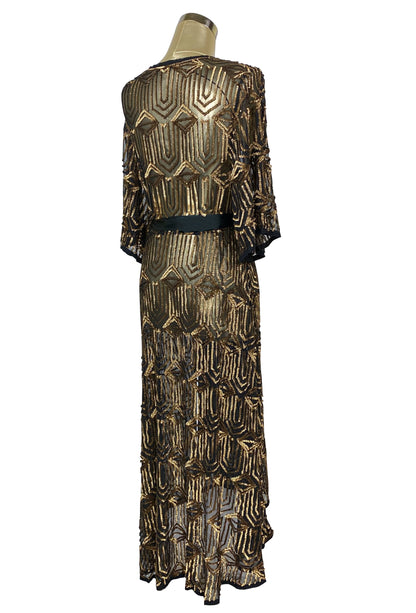 The Femme Fatale 1920s Glamour Vintage Wrap Dress - Antique Gold on Kohl - The Deco Haus