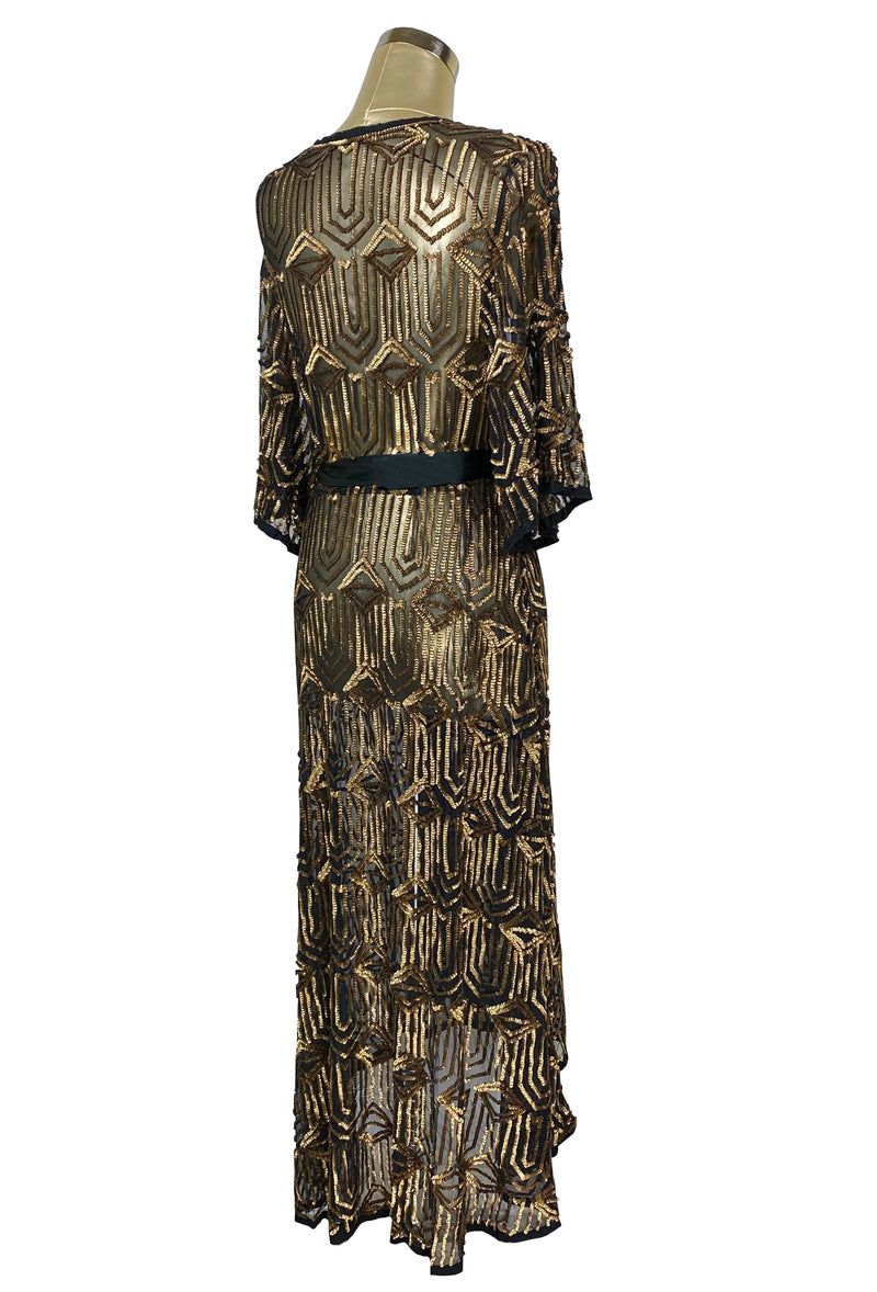 The Femme Fatale 1920s Glamour Vintage Wrap Dress - Antique Gold on Kohl - The Deco Haus