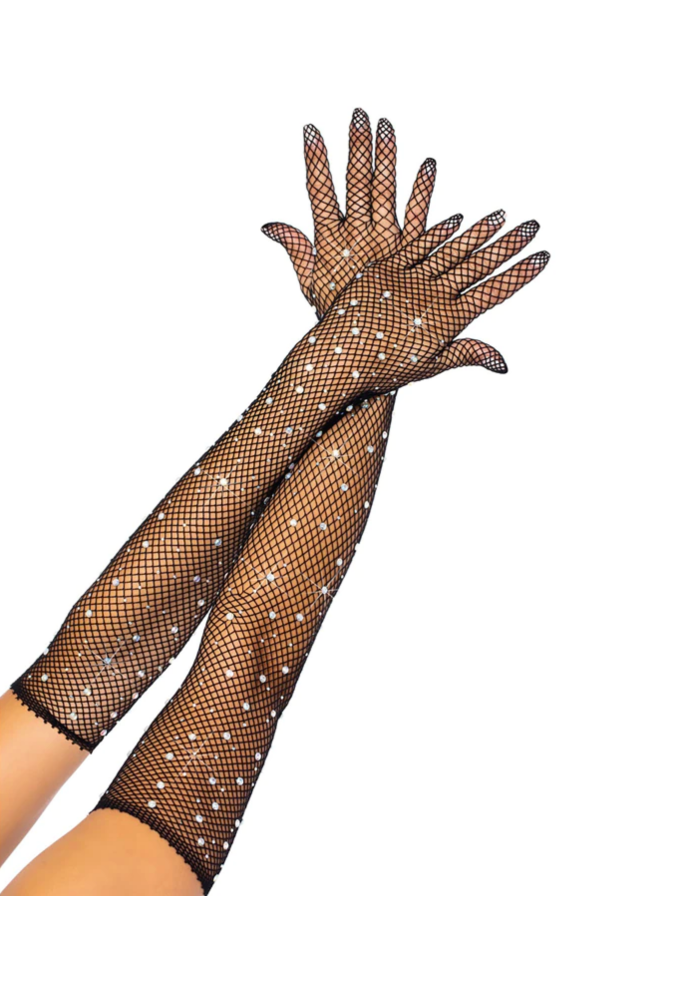 The Fishnet Vintage Rhinestone Opera Glove - Ebony Black