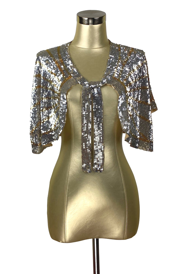 The Hollywood Babylon Luxe Sequin Tie Vintage 1930's Capelet - The Deco Haus