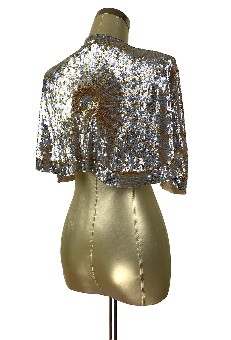 The Hollywood Babylon Luxe Sequin Tie Vintage 1930's Capelet - The Deco Haus