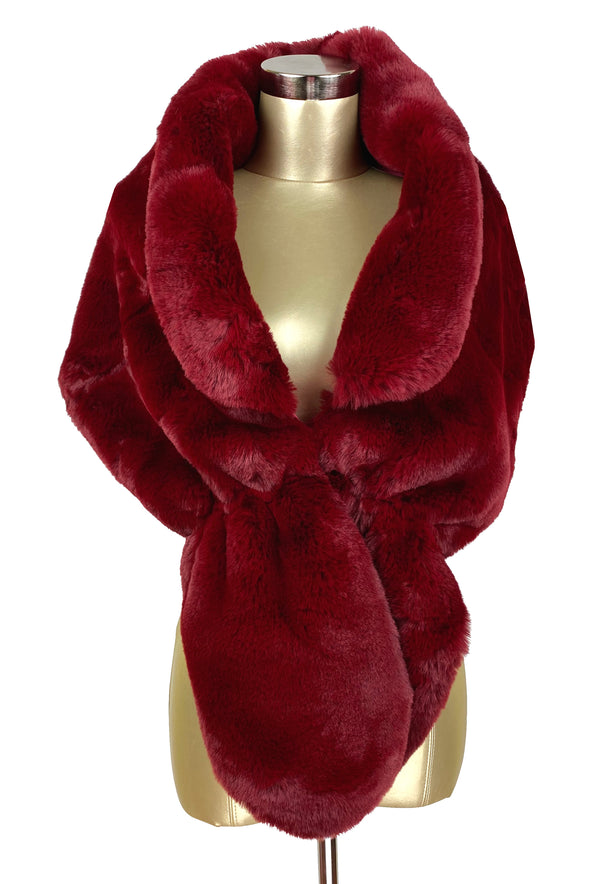 The Marilyn Luxury Vintage Faux Fur Collar Shrug Wrap - Blood Red The Deco Haus