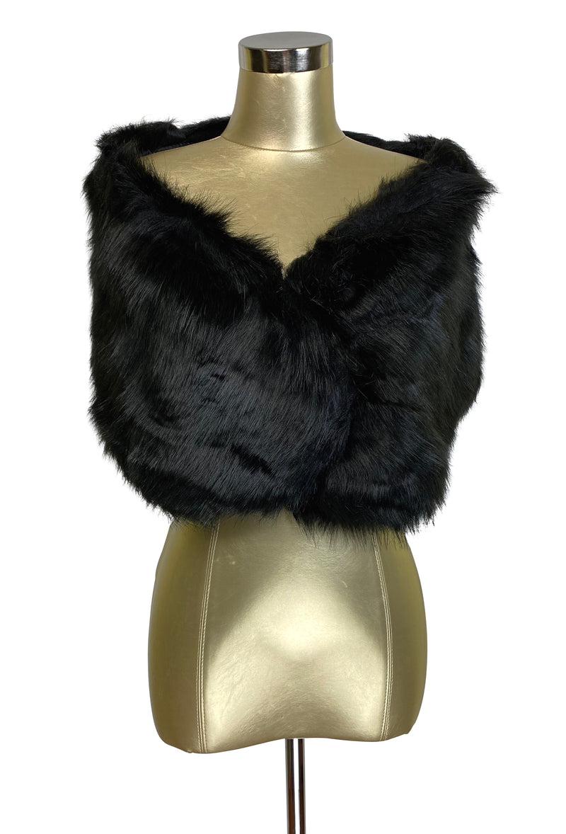 The Marilyn Luxury Vintage Faux Fur Shrug Wrap - Ebony Black