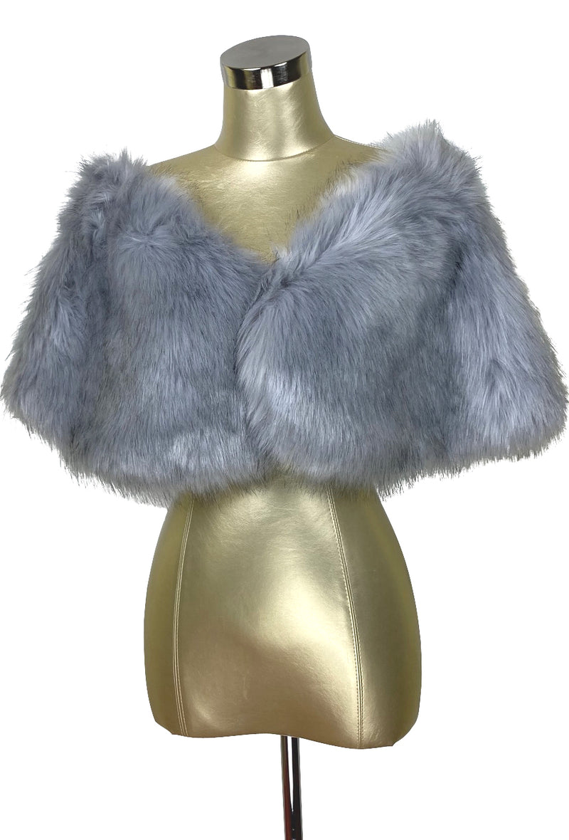 The Marilyn Luxury Vintage Faux Fur Shrug Wrap - Pewter Grey - The Deco Haus