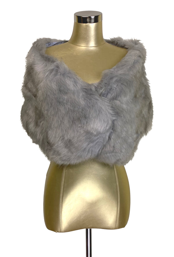 The Marilyn Luxury Vintage Faux Fur Shrug Wrap - Silver Grey