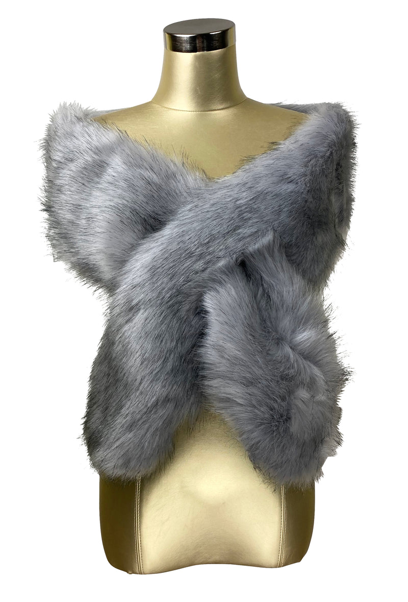 The Marilyn Luxury Vintage Faux Fur Shrug Wrap - Silver Grey