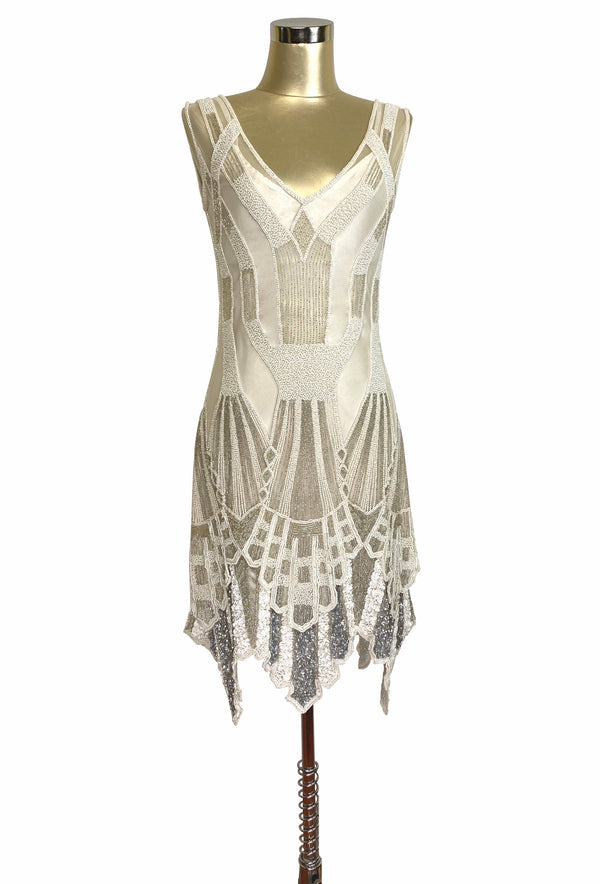 The Paris 1920's Handkerchief Art Deco Gown - Cream Silver