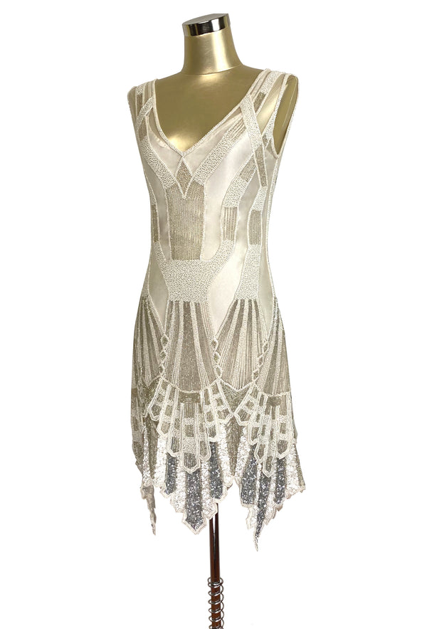 The Paris 1920's Handkerchief Art Deco Gown - Cream Silver