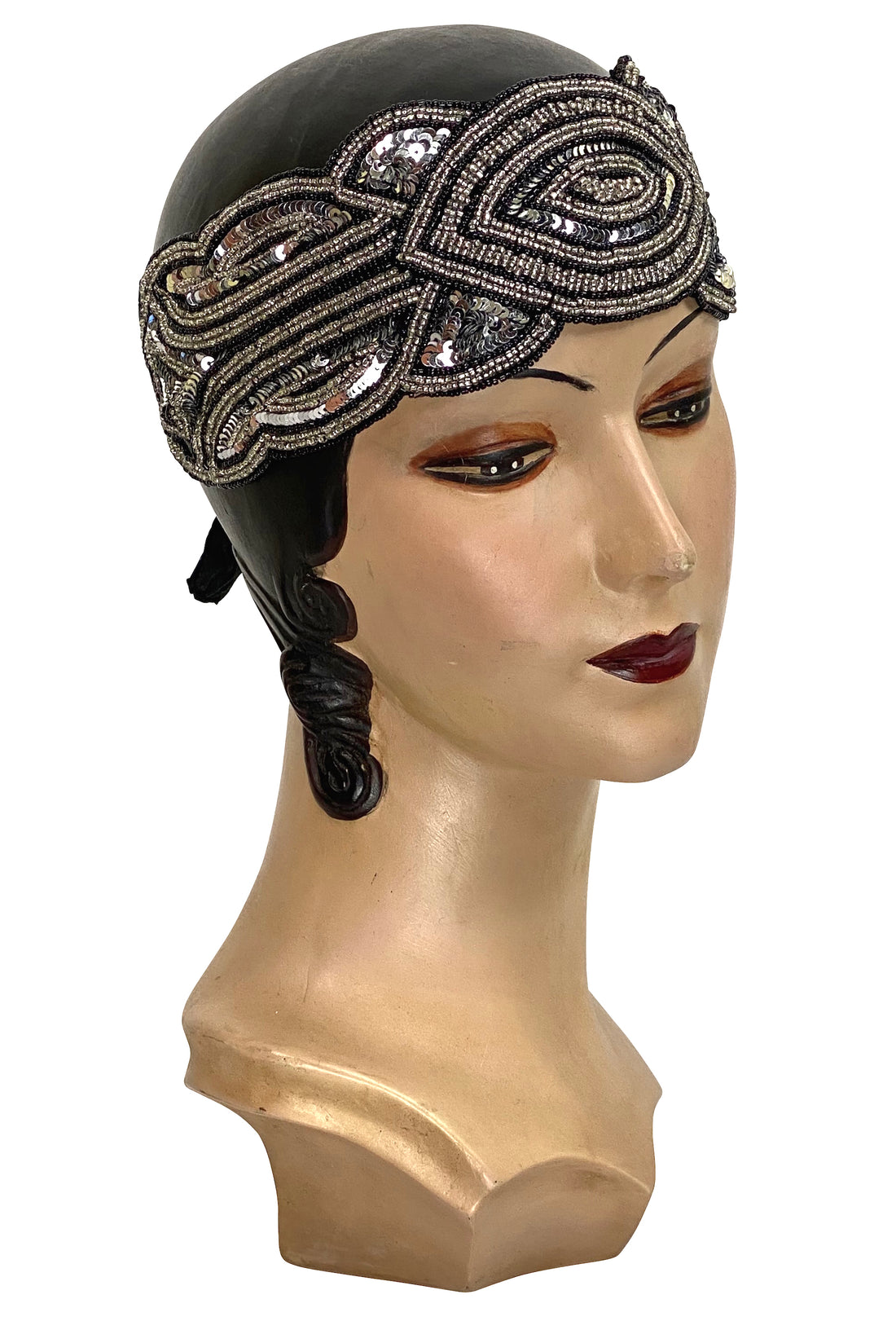 The Patou 1920s Silk Flapper Bandeau - Gold on Black