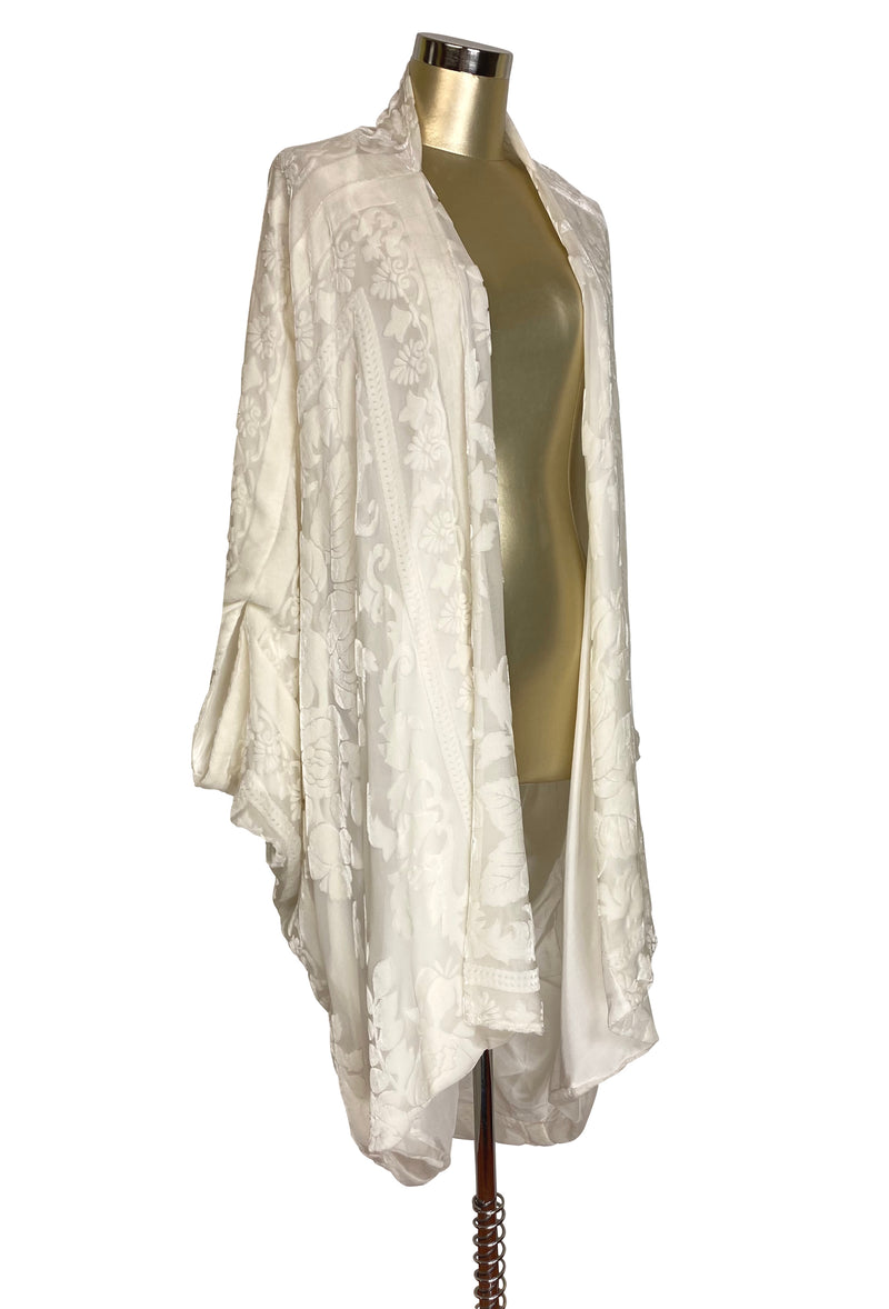 The Silk Velvet Cocoon 1920's Poiret Batwing Opera Coat - Victorian Rose - Ivory