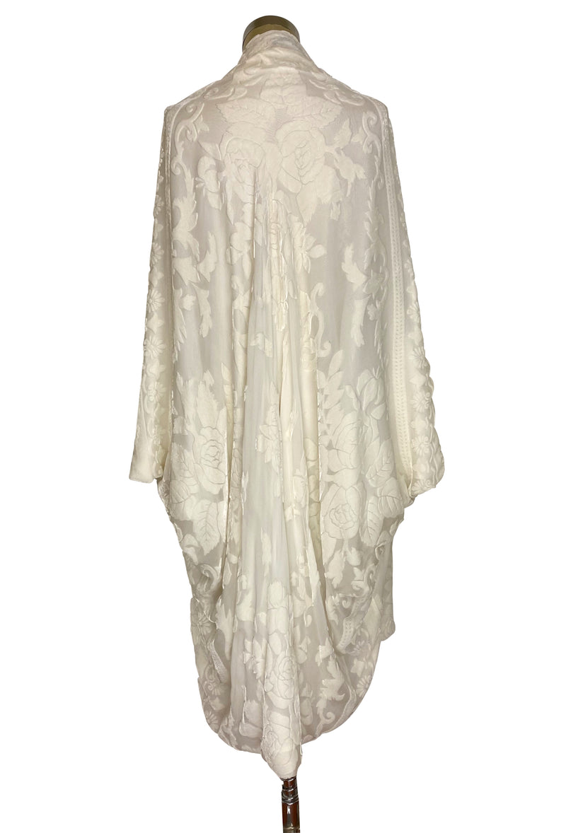 The Silk Velvet Cocoon 1920's Poiret Batwing Opera Coat - Victorian Rose - Ivory