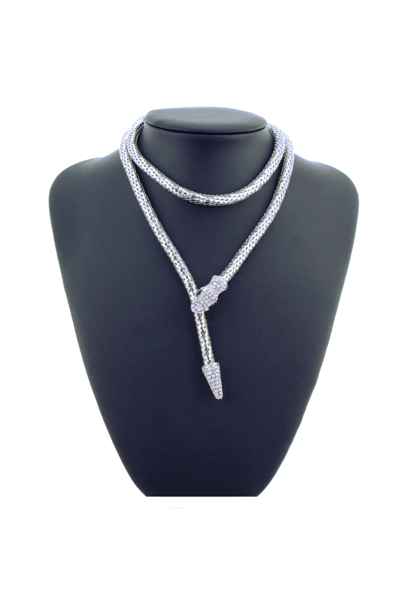 The Silver Mesh Theda Bara Art Deco Egyptian Long Snake Necklace