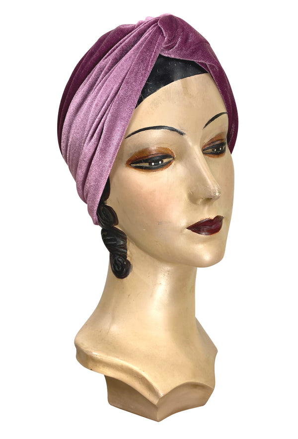 The Swanson 1920's Deco Evening Turban - Raspberry Pink Velvet