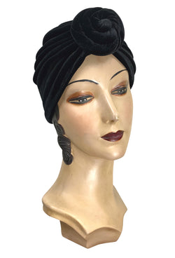 The Swanson 1920's Deco Knotted Evening Turban - Black Velvet