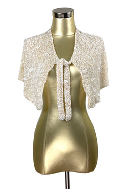 The Vintage Hollywood Luxe Cluster Tie 1930's Wedding Capelet - Mother of Pearl - The Deco Haus