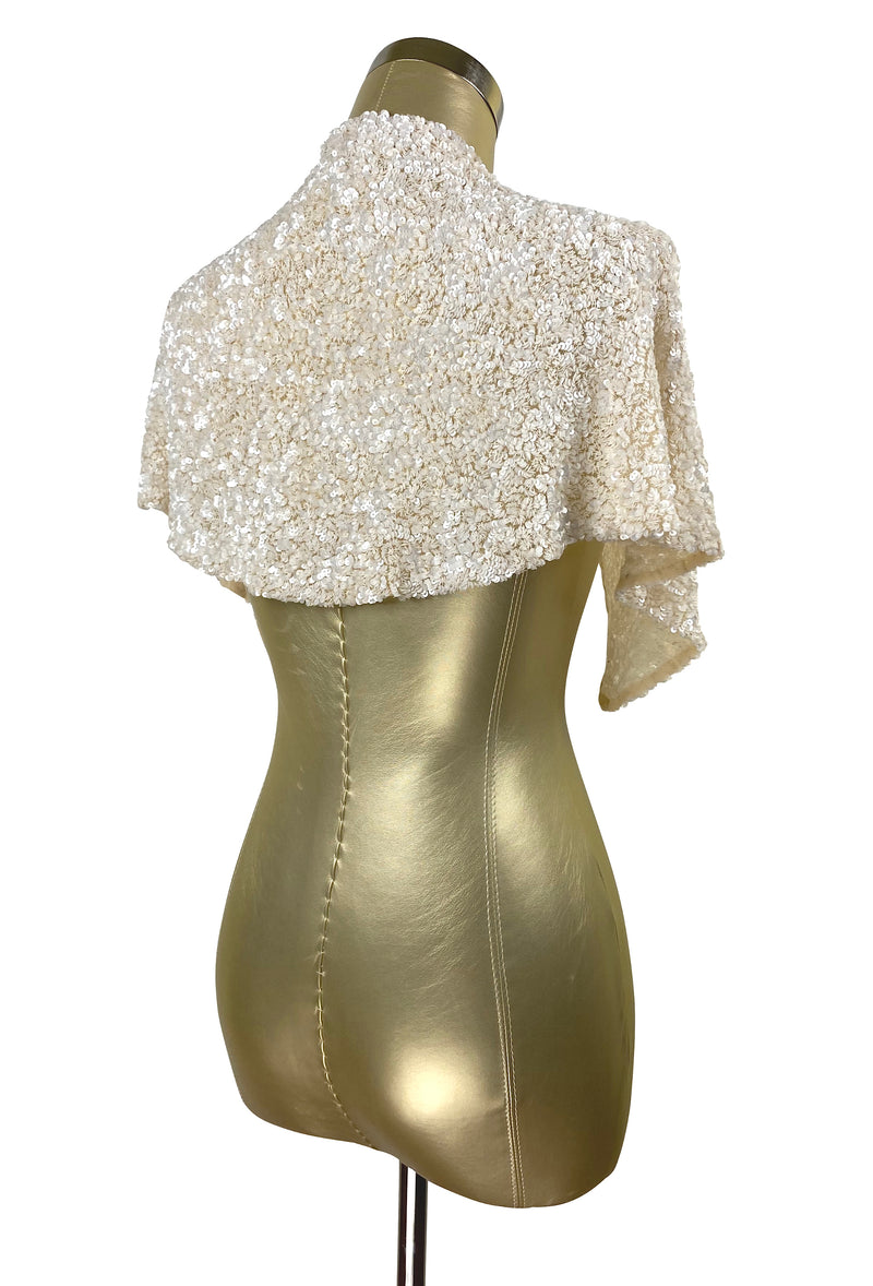 The Vintage Hollywood Luxe Cluster Tie 1930's Wedding Capelet - Mother of Pearl - The Deco Haus