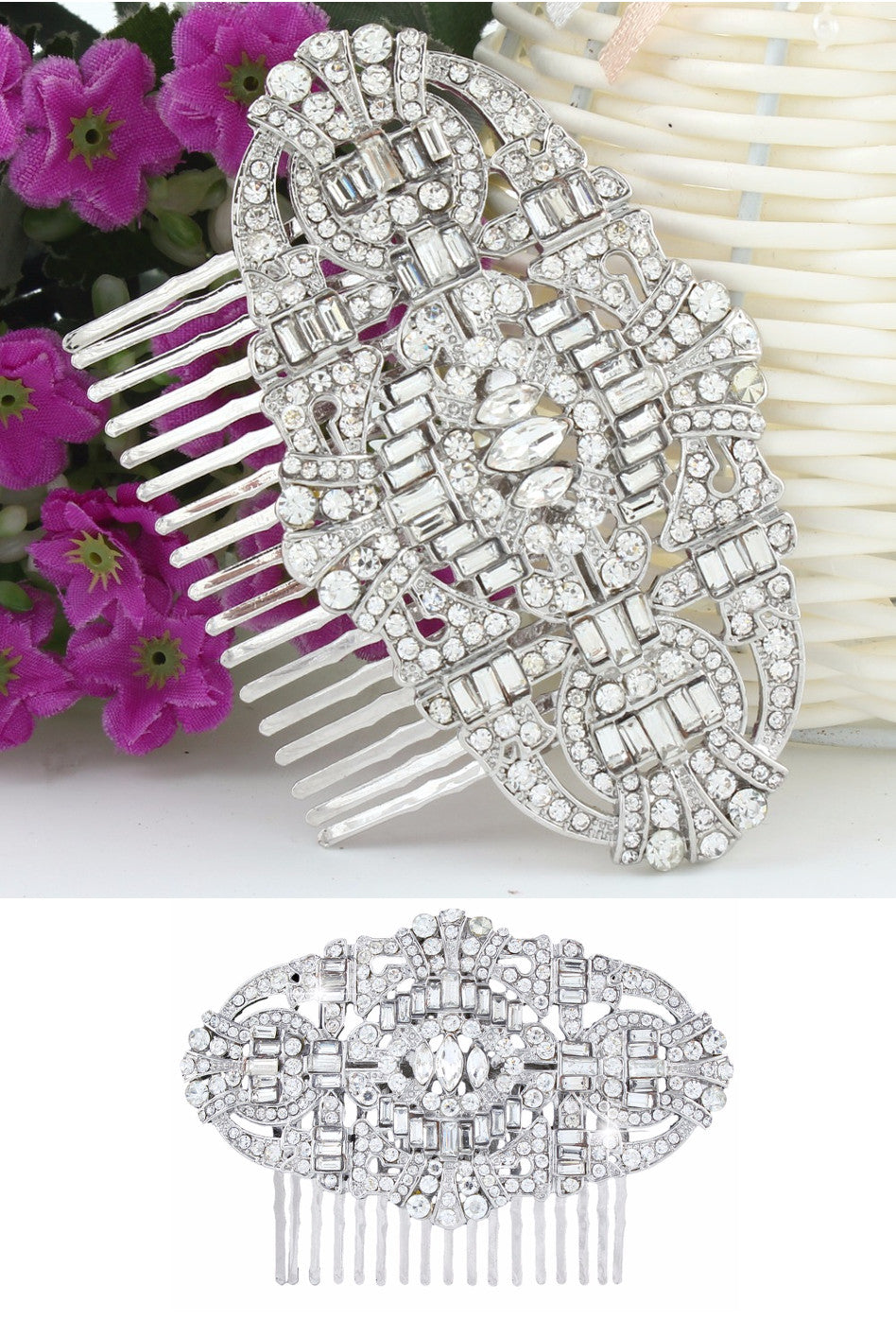 The Bella Austrian Crystal Vintage Bridal Hair Comb - Silver - The Deco Haus