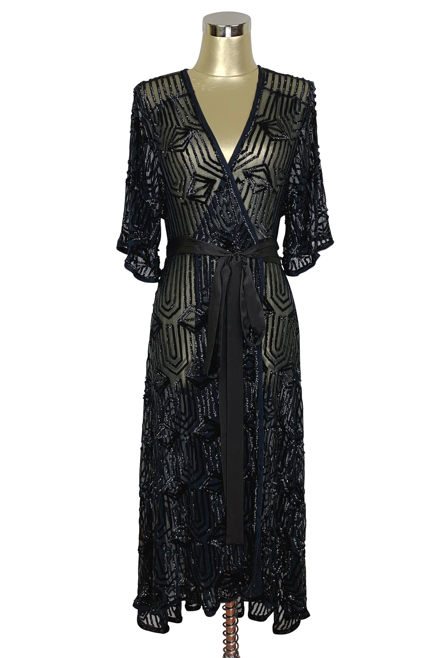 The Femme Fatale 1920s Glamour Vintage Wrap Dress - Kohl - The Deco Haus
