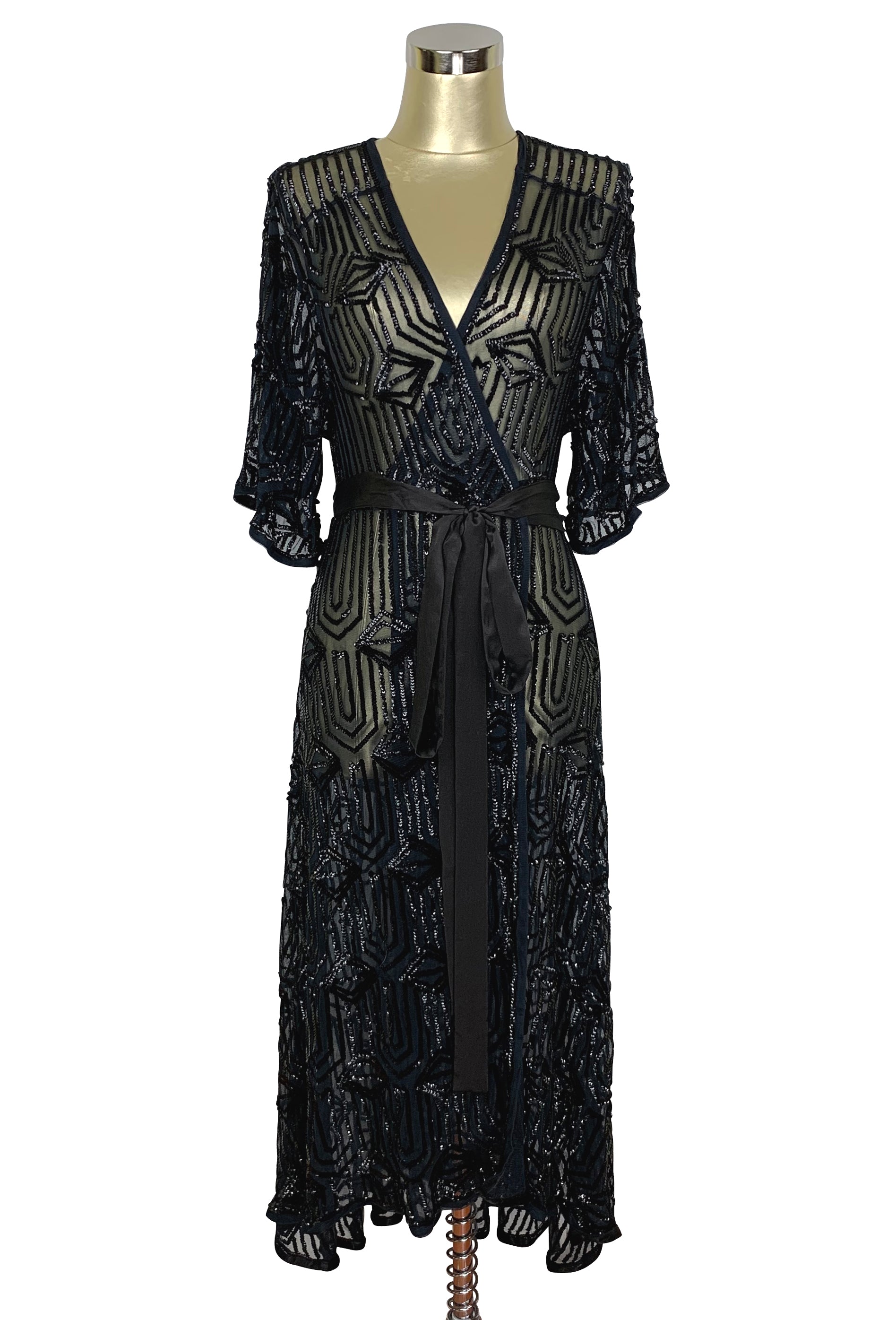 The Femme Fatale 1920s Glamour Vintage Wrap Dress - Kohl - The Deco Haus