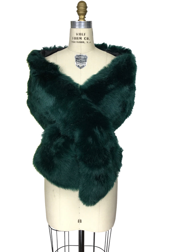 The Marilyn Luxury Vintage Faux Fur Shrug Wrap - Bottle Green - The Deco Haus
