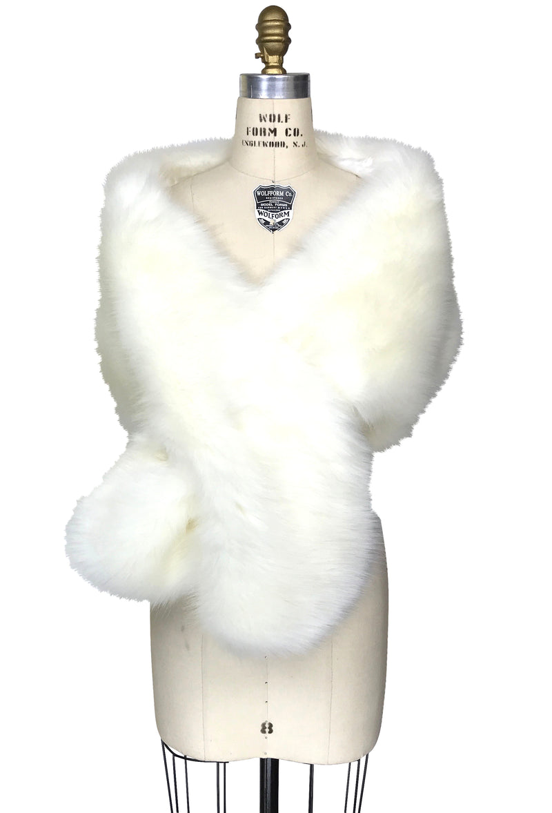 The Marilyn Luxury Vintage Faux Fur Shrug Wrap - Cream - The Deco Haus