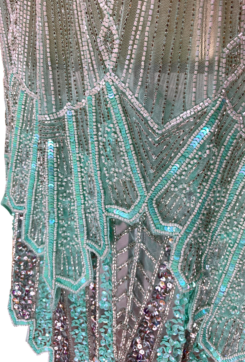 The Paris 1920's Handkerchief Art Deco Gown - Turquoise Green Silver - The Deco Haus