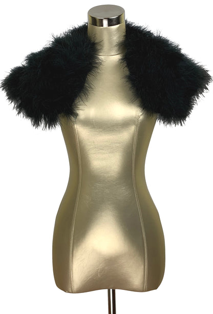 The Parisian Luxury Ostrich Vintage Feather Shrug Wrap - Ebony Black - The Deco Haus