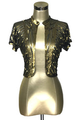 The Vintage Art Nouveau Hand Beaded Sequin Bolero Jacket - Gold on Black The Deco Haus