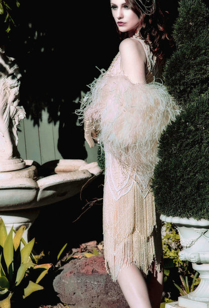 Ultra Ostrich Hollywood Glamour 1930s Vintage Style Harlow Wrap - White The Deco Haus