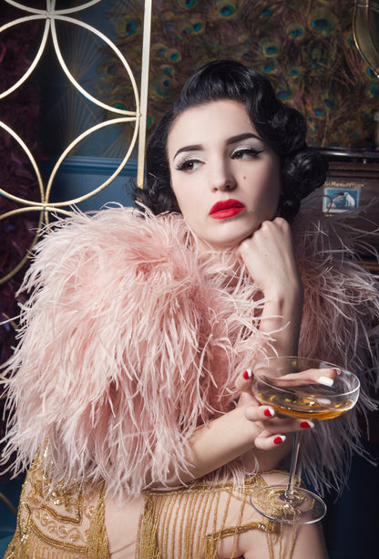Ultra Ostrich Hollywood Glamour 1930s Vintage Style Harlow Wrap - Vintage Pink - The Deco Haus