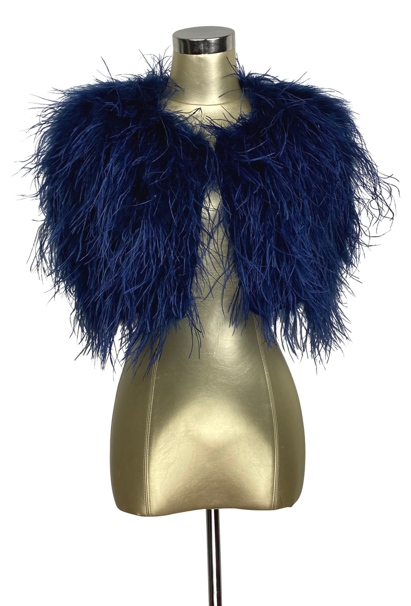 Ultra Ostrich Hollywood Glamour 1930s Vintage Style Shoulder Wrap - Sapphire Blue