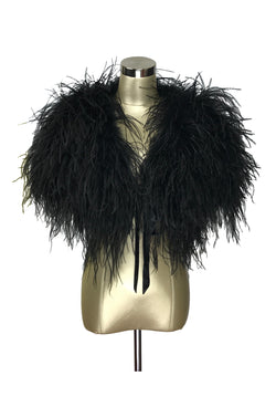 Ultra Ostrich Hollywood Glamour 1930s Vintage Style Harlow Wrap - Ebon