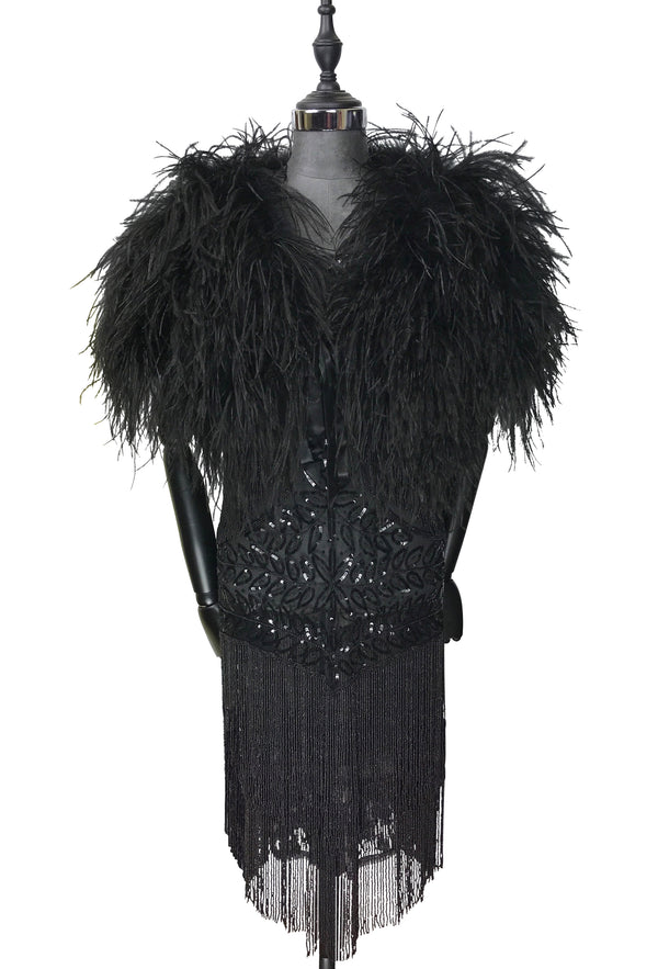 Ultra Ostrich Hollywood Glamour 1930s Vintage Style Harlow Wrap - Ebony Black - The Deco Haus