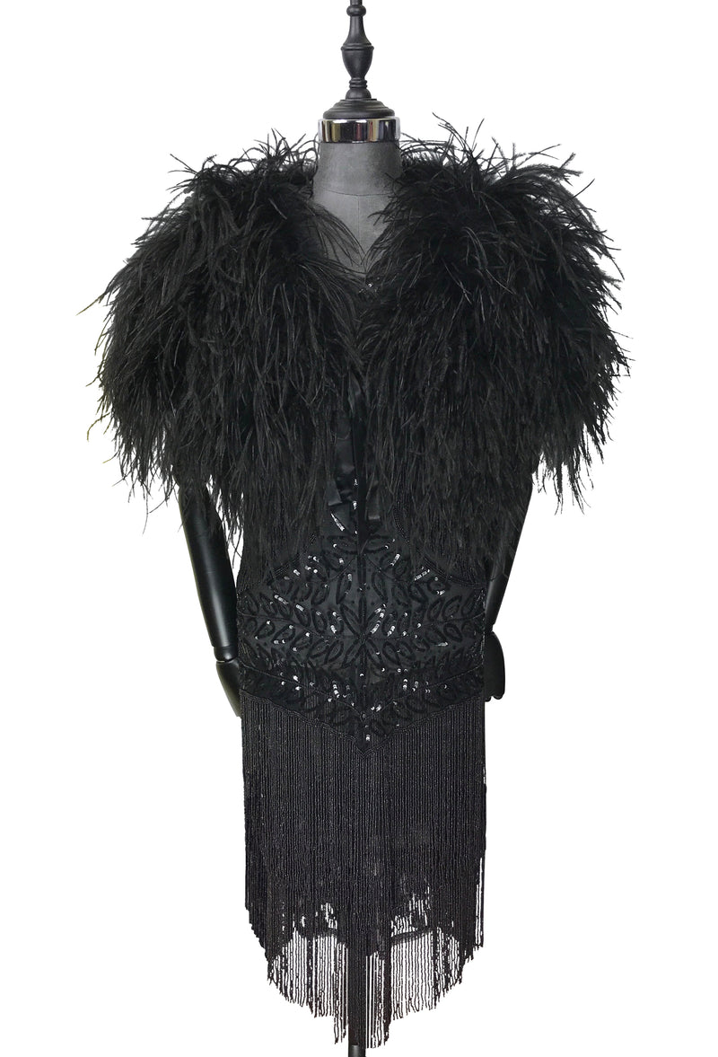Ultra Ostrich Hollywood Glamour 1930s Vintage Style Harlow Wrap - Ebon