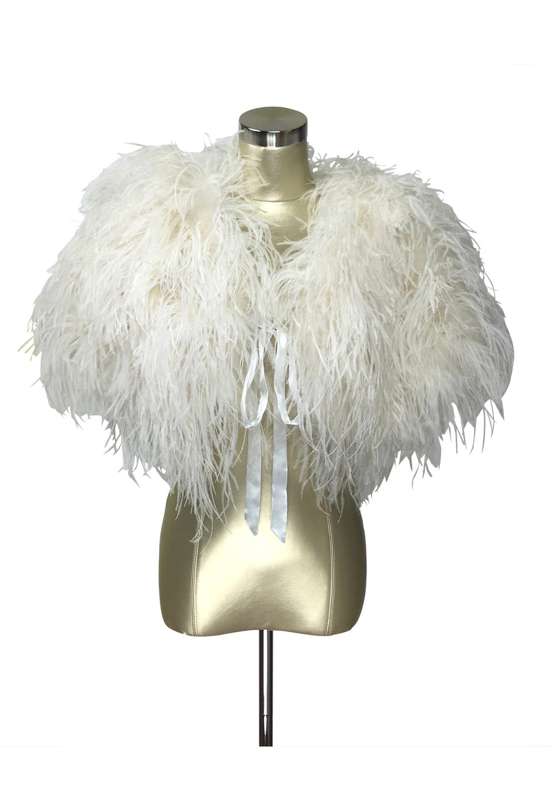 Ultra Ostrich Hollywood Glamour 1930s Vintage Style Harlow Wrap - Ivory White - The Deco Haus