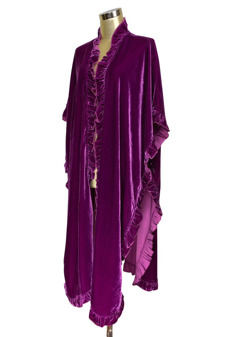 Victorian Velvet Ruffle Open Front Evening Wrap - Amethyst