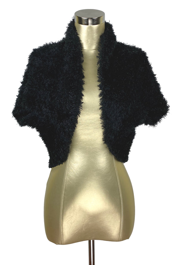 Vintage Luxe Eyelash Knit Bolero Shrug Hepburn Jacket - Jet Black - The Deco Haus