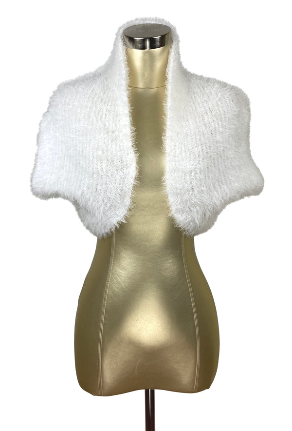 Vintage Luxe Eyelash Knit Bolero Shrug Hepburn Jacket - White - The Deco Haus